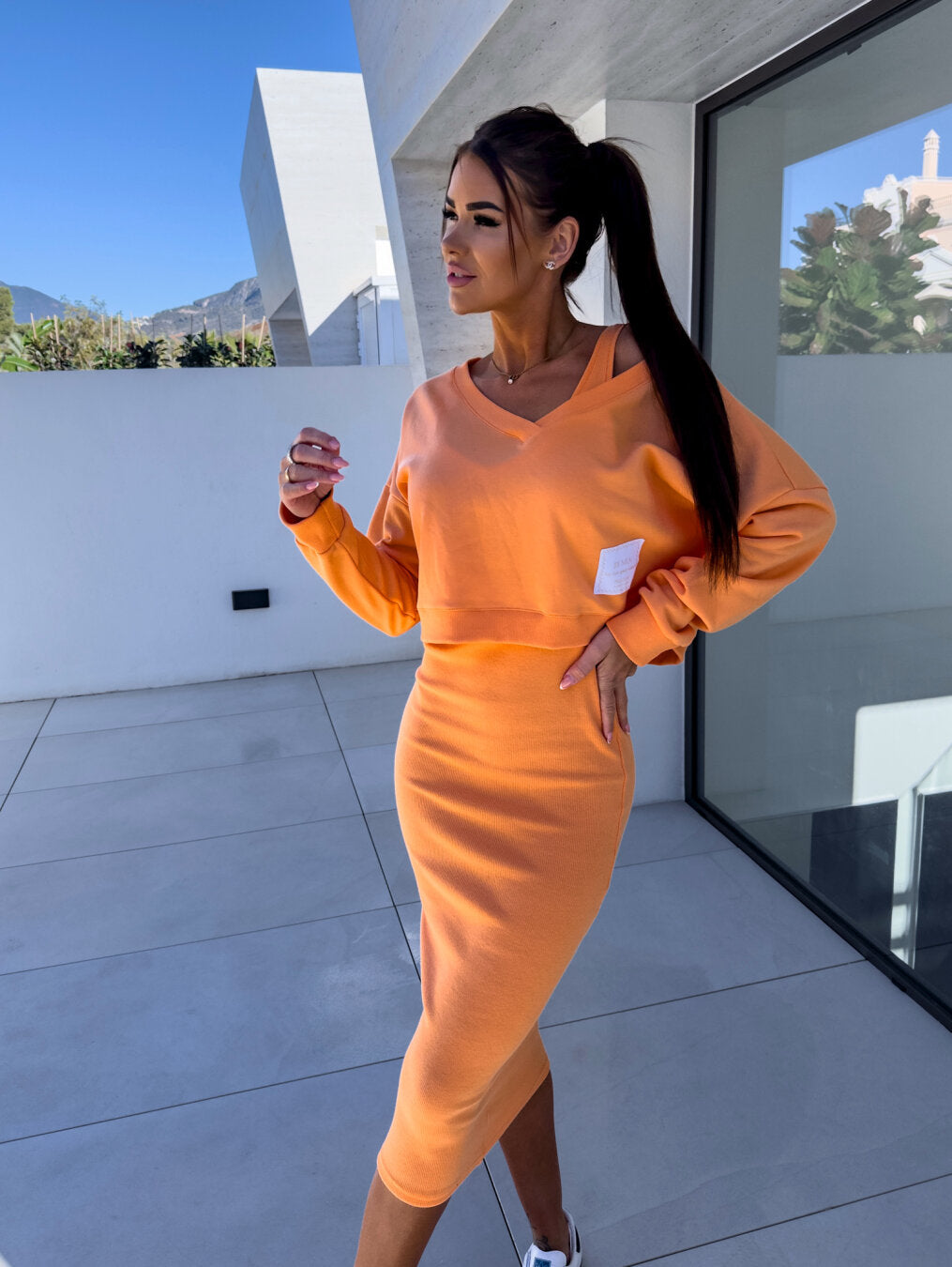 Orange sweatshirt dress hotsell